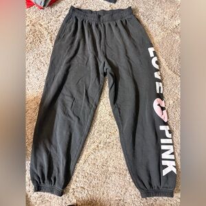 PINK Victoria's Secret Black Joggers with Pink Logo